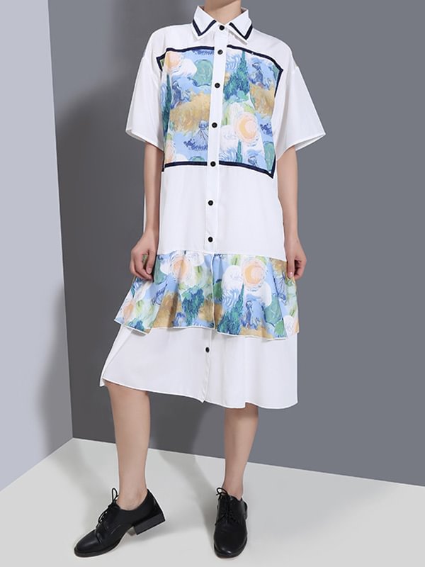 Original Floral Lapel Split-Joint Shirt Dress