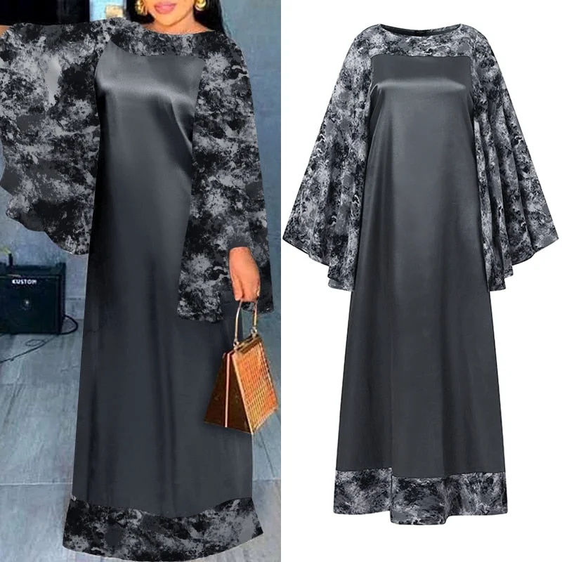 VONDA 2022 Summer Long Maxi Dress Women Baggy O Neck Flare Sleeve Printed Pleated Vestido Vintage Robe Oversize Beach Sundress