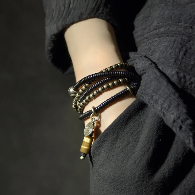 Ebony Wood Dzi Bead Copper Peace Couple Bracelet Necklace Pendant