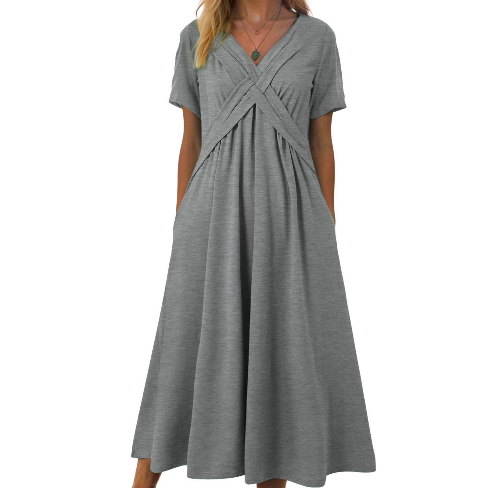 Summer New Short Sleeved Dress For Women Ruffled Bow Solid Color Long Skirt For Women Comfortable Cotton Elegant Casual Dresses