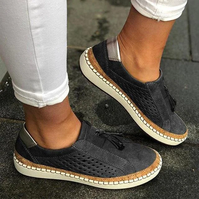 Women Slip On Hollow Out Flats Ladies Breathable Loafers Casual Platform Vulcanized Sewing Sneakers Shoes | IFYHOME