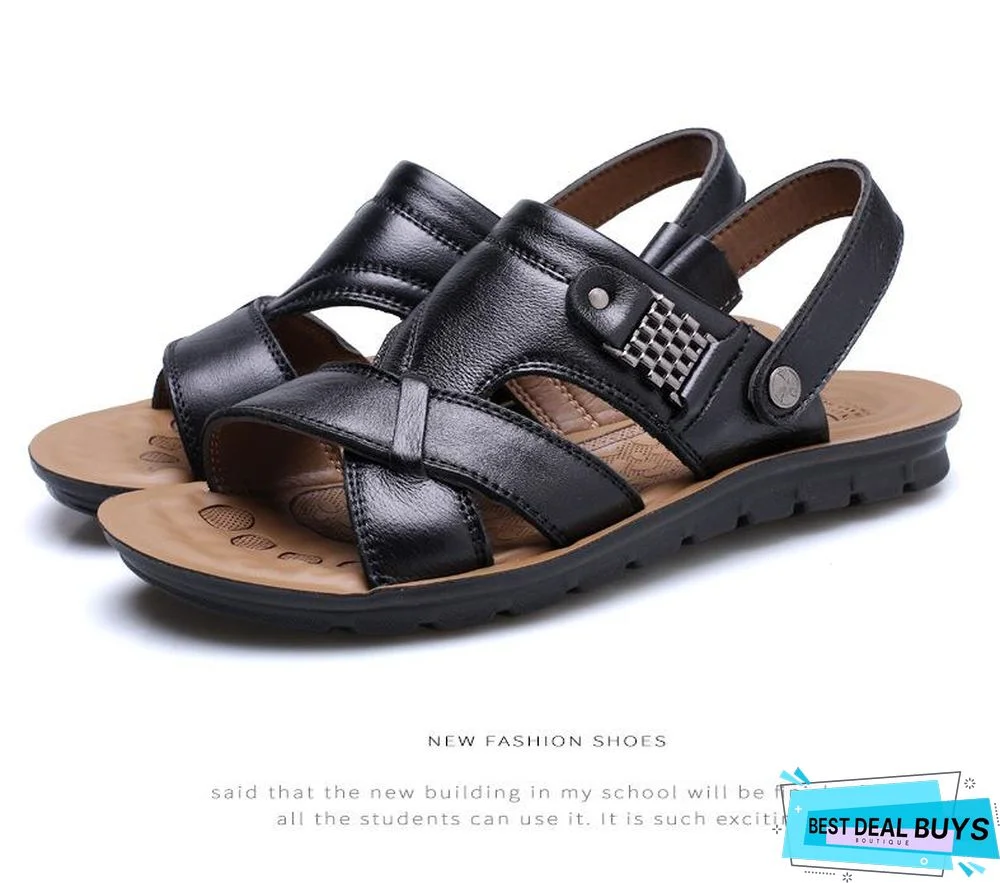 Men's Genuine Leather Casual Non-Slip Sandals Beach Slippers Shoes