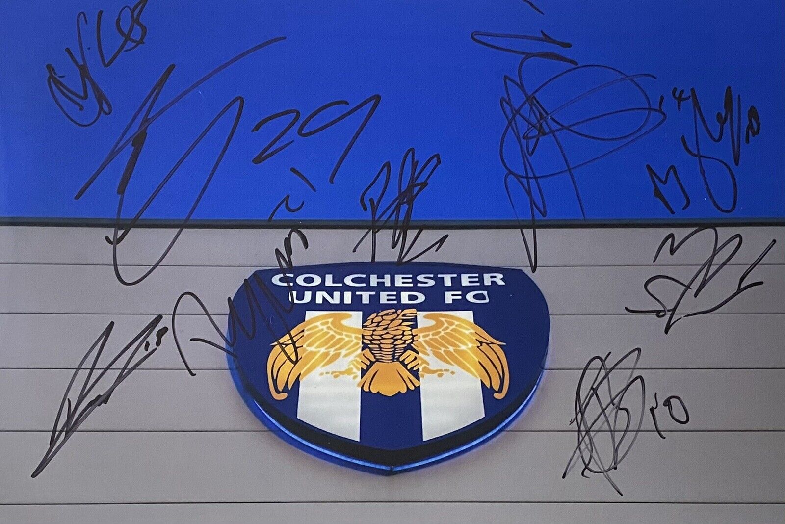 Colchester United 12x8 Photo Poster painting Signed By 2020/21 Squad Inc Pell, Brown, Chilvers