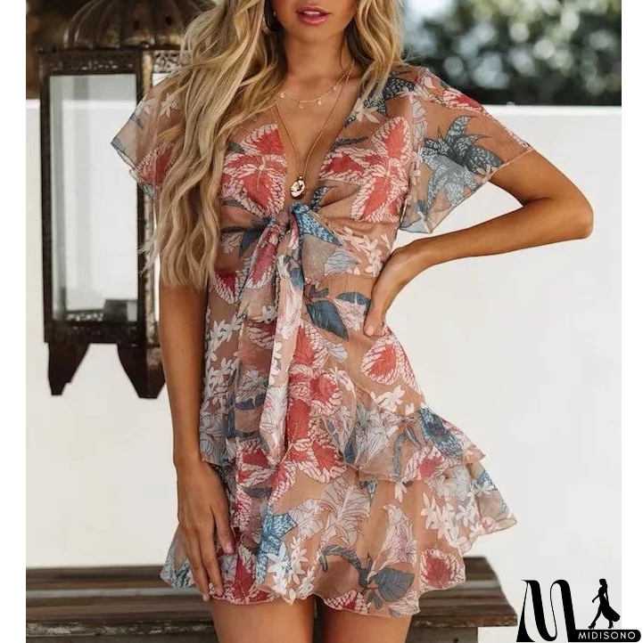 MidiSono - Women'S V-Neck Print Dress