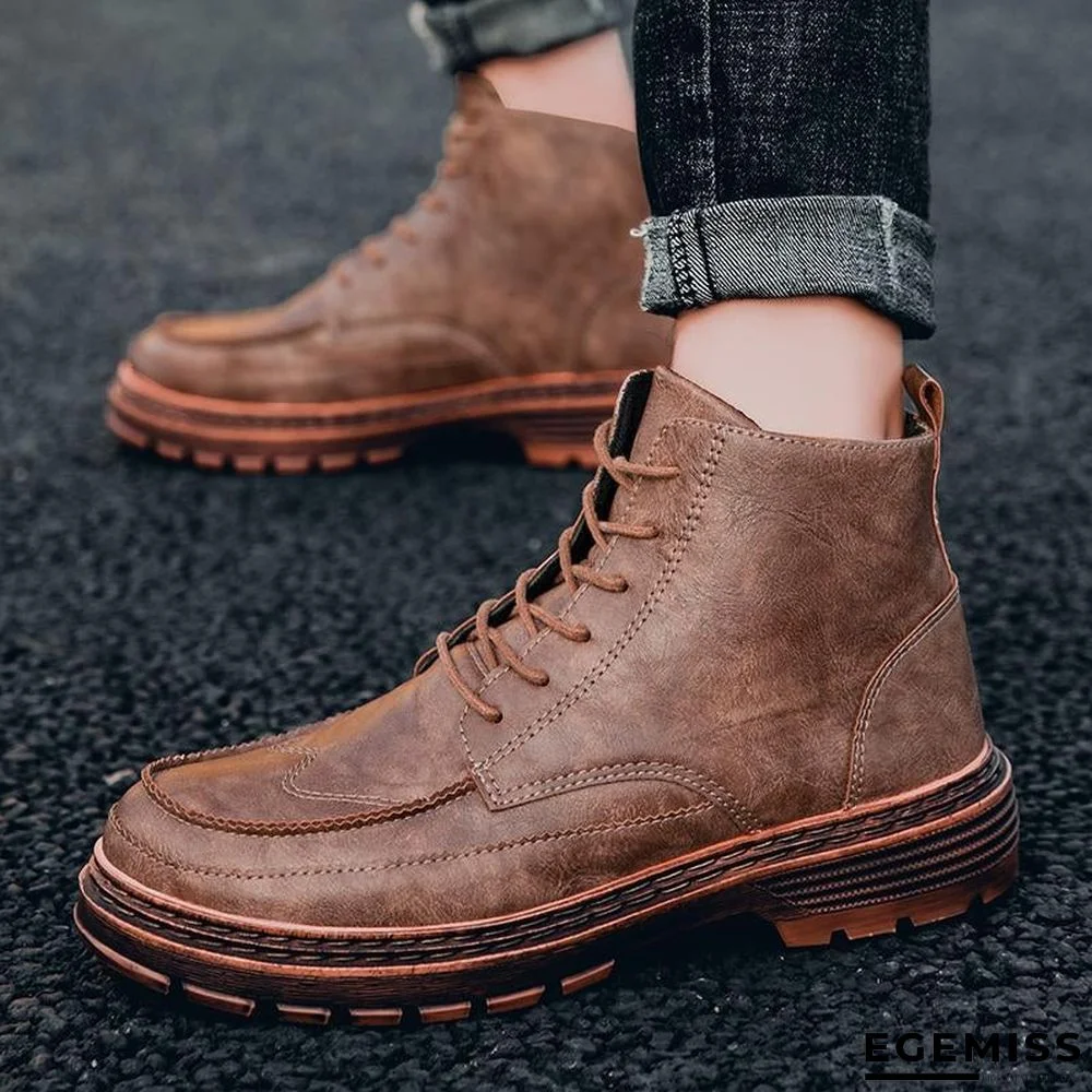 Ankle Men Boots Leather Retro Martin Boots Men Waterproof Tooling Boots Leisure | EGEMISS