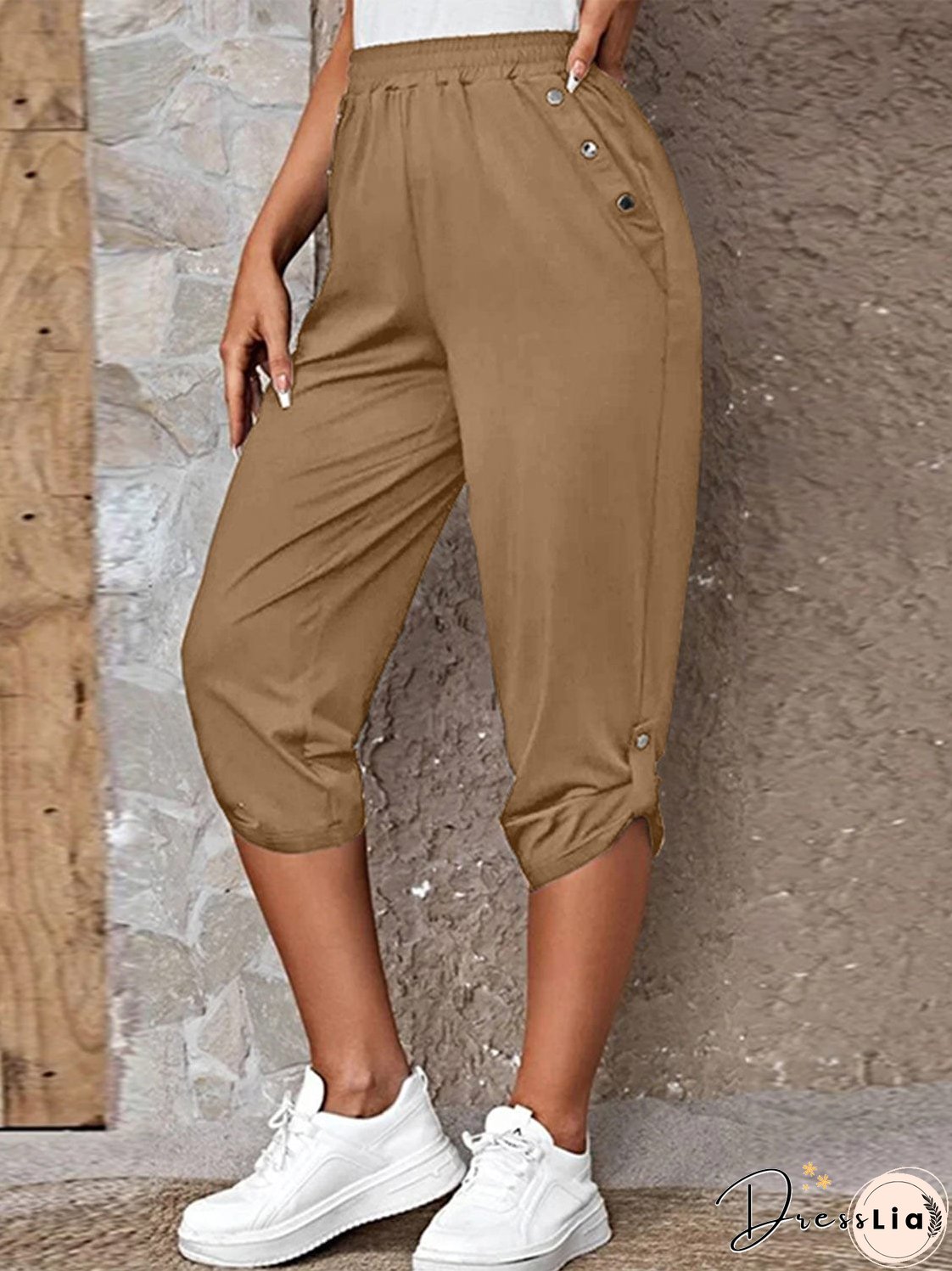 Full Size Roll-Tab Capris Pants