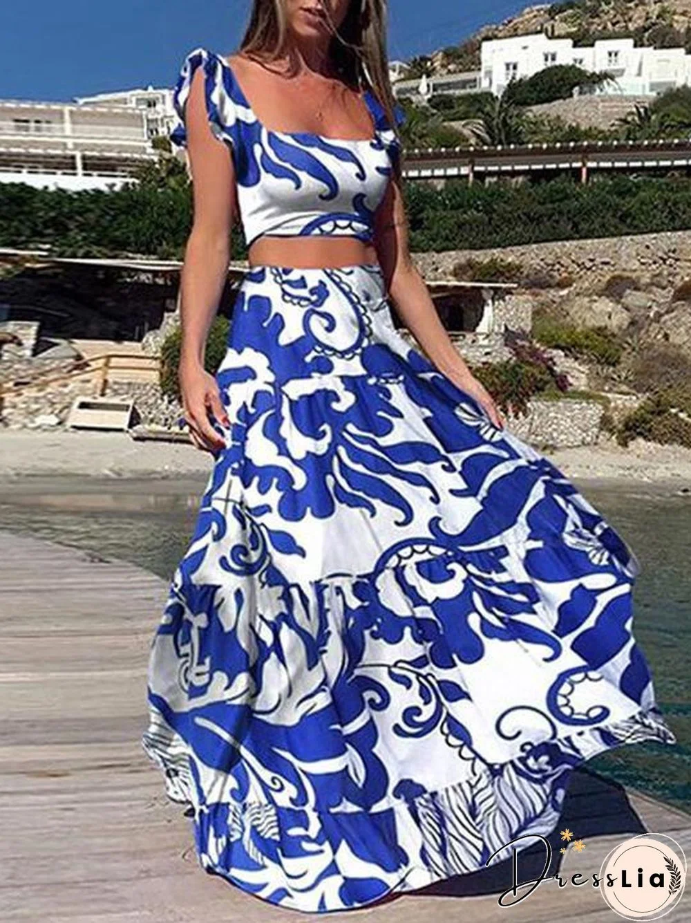 Women Two-Piece Summer Printed Dress Set