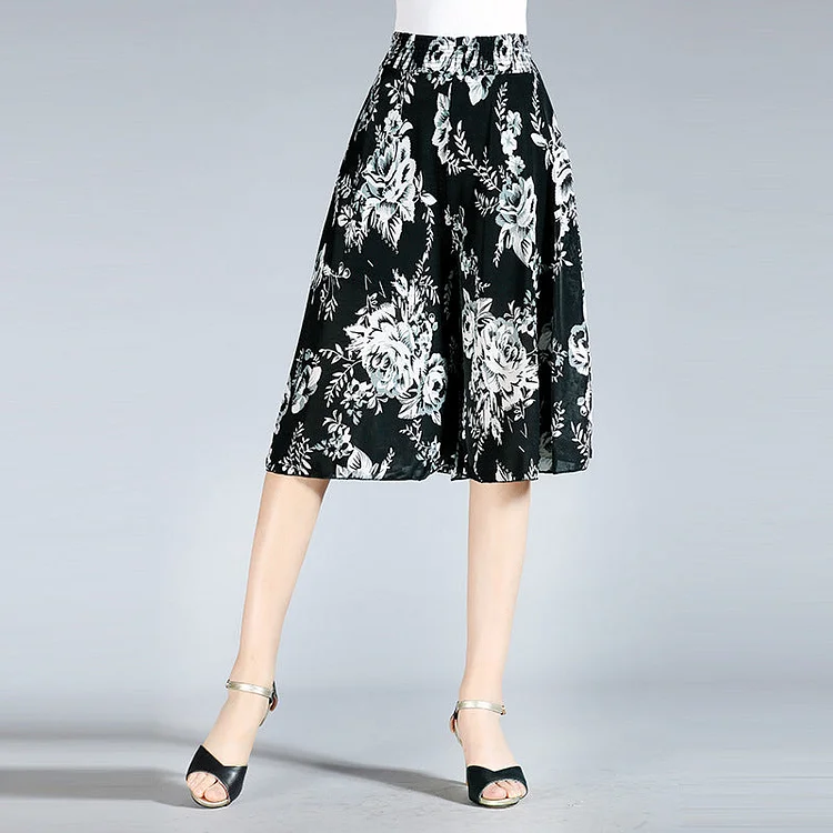 Ladies' wide-leg chiffon culottes with high elasticated waist