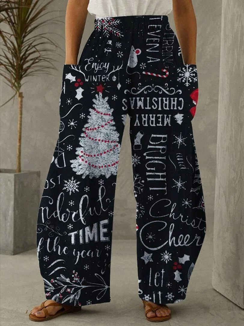 Christmas Print Vintage Slacks--07