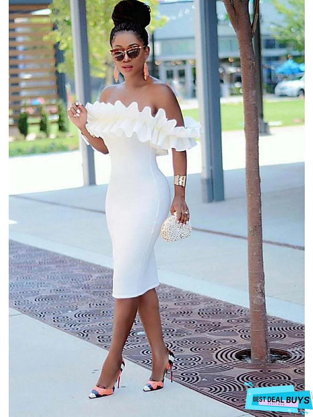 Women's Sheath Dress Knee Length Dress Sleeveless Ruched Fall Spring Hot Elegant Sexy Cotton White Black