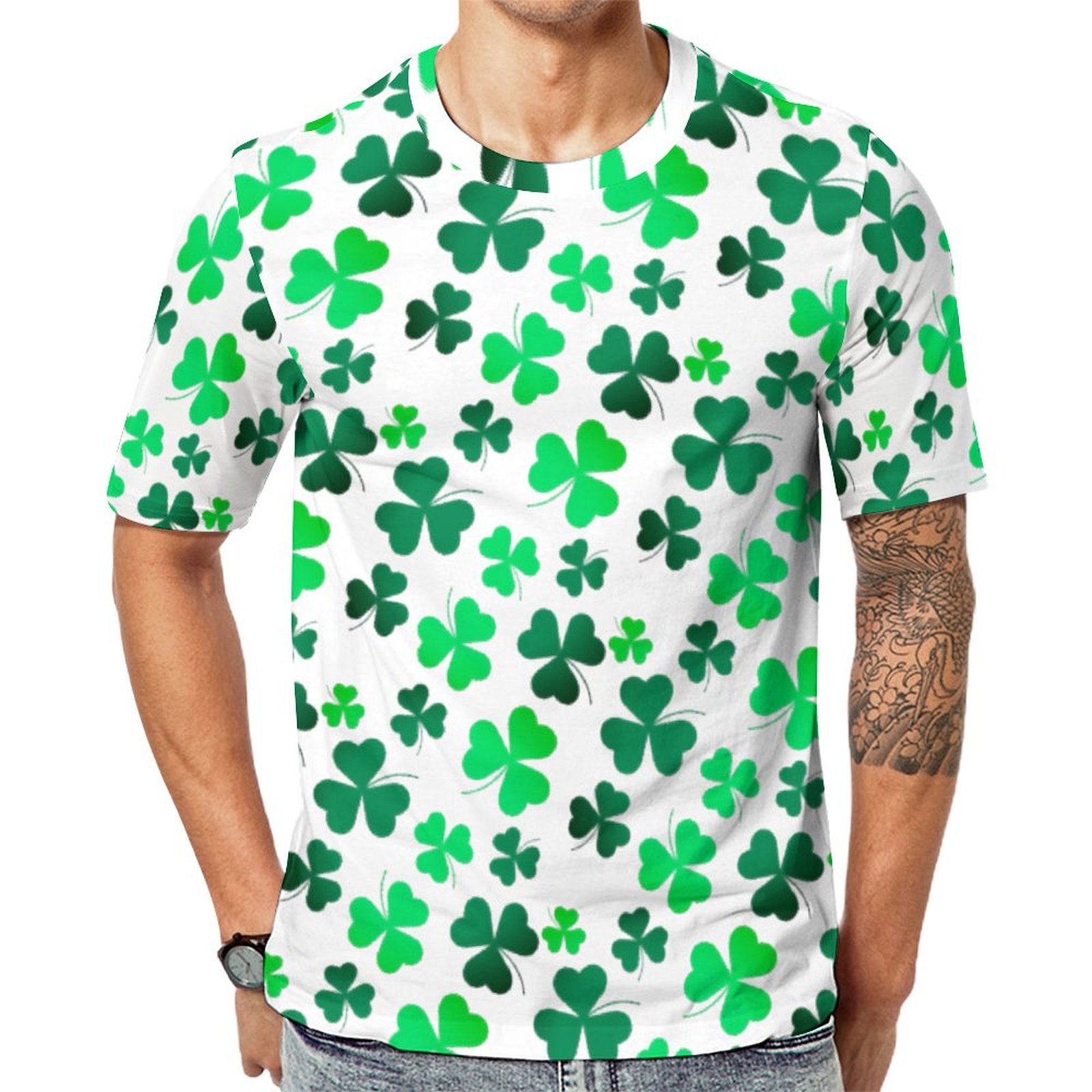 Shamrock Clover Ireland Irish Trendy Green Black Short Sleeve Print Unisex Tshirt Summer Casual Tees for Men and Women Coolcoshirts