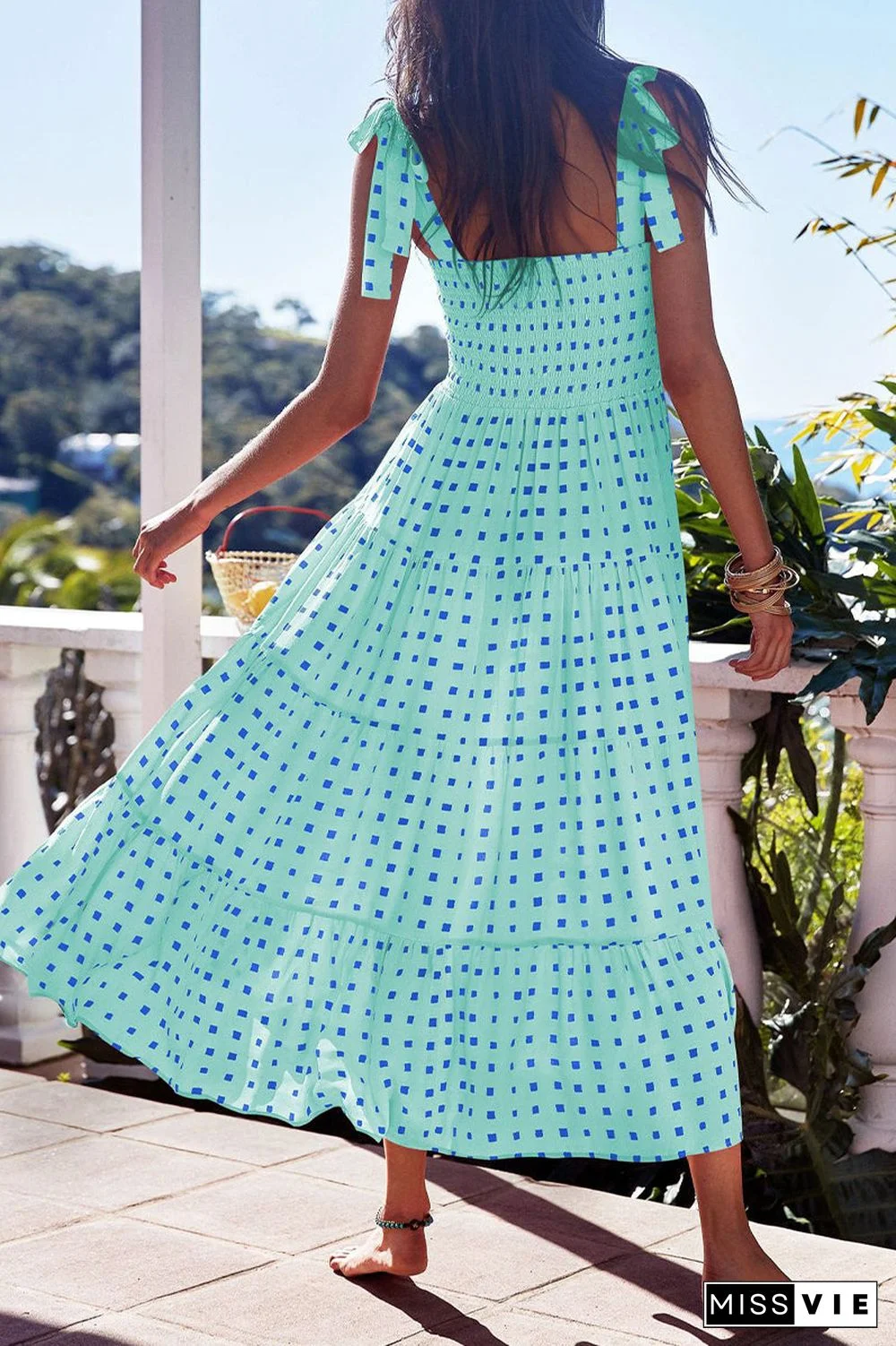 Fashion Street Dot Patchwork Spaghetti Strap Printed Dresses