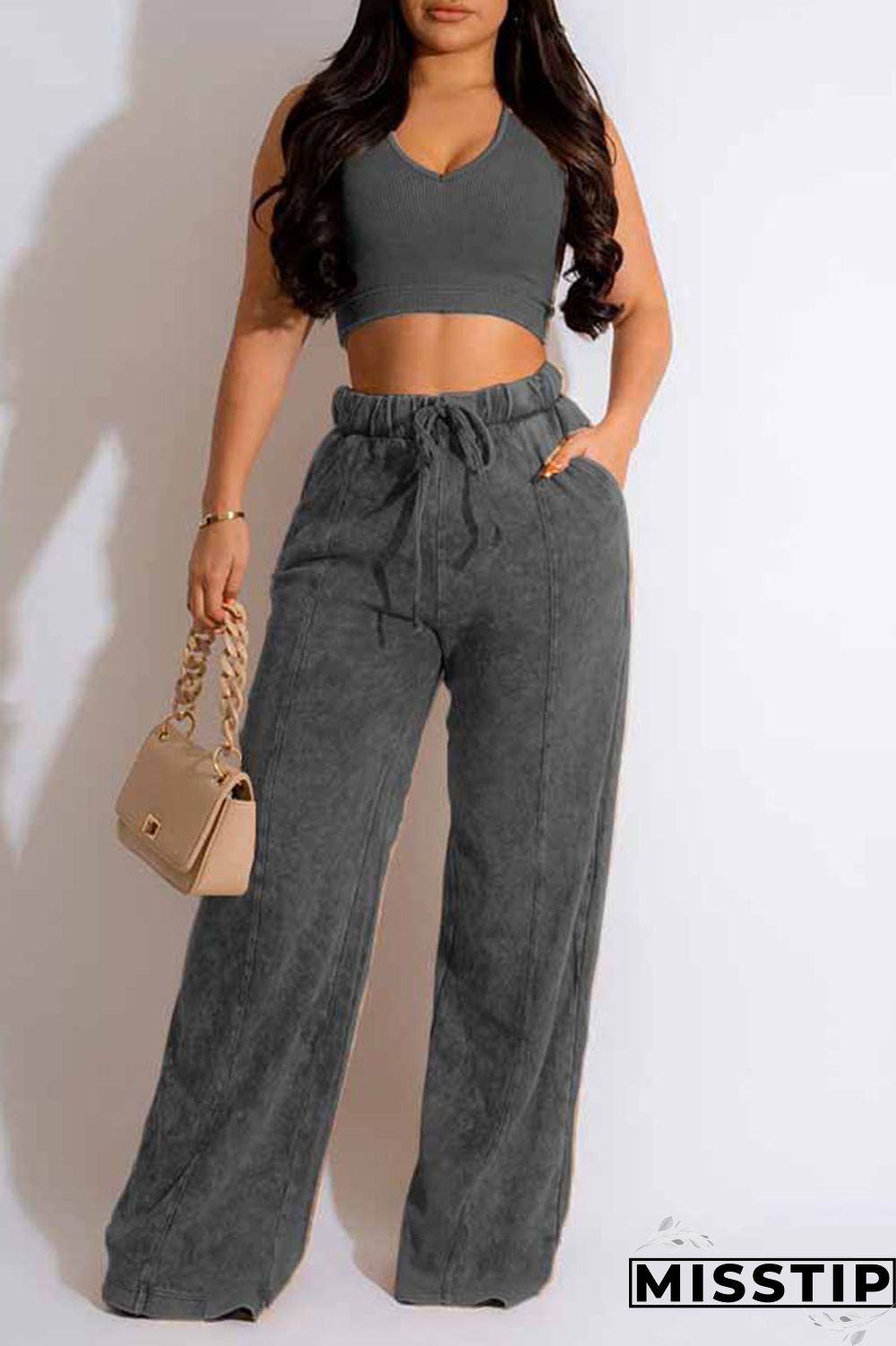 Blue Casual Solid Patchwork O Neck Sleeveless Two Pieces