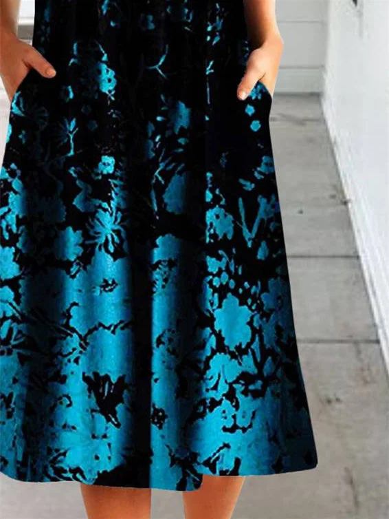 Women Half Sleeve V-neck Solid Color Dress