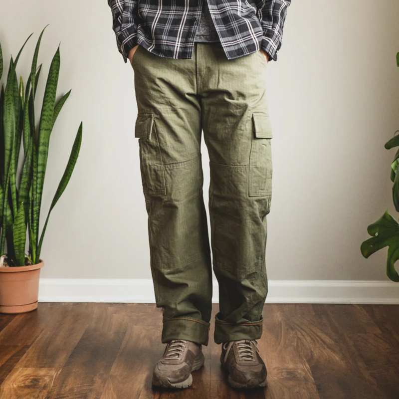 Vintage 11oz Herringbone High Waisted Straight Leg Military Cargo Pants