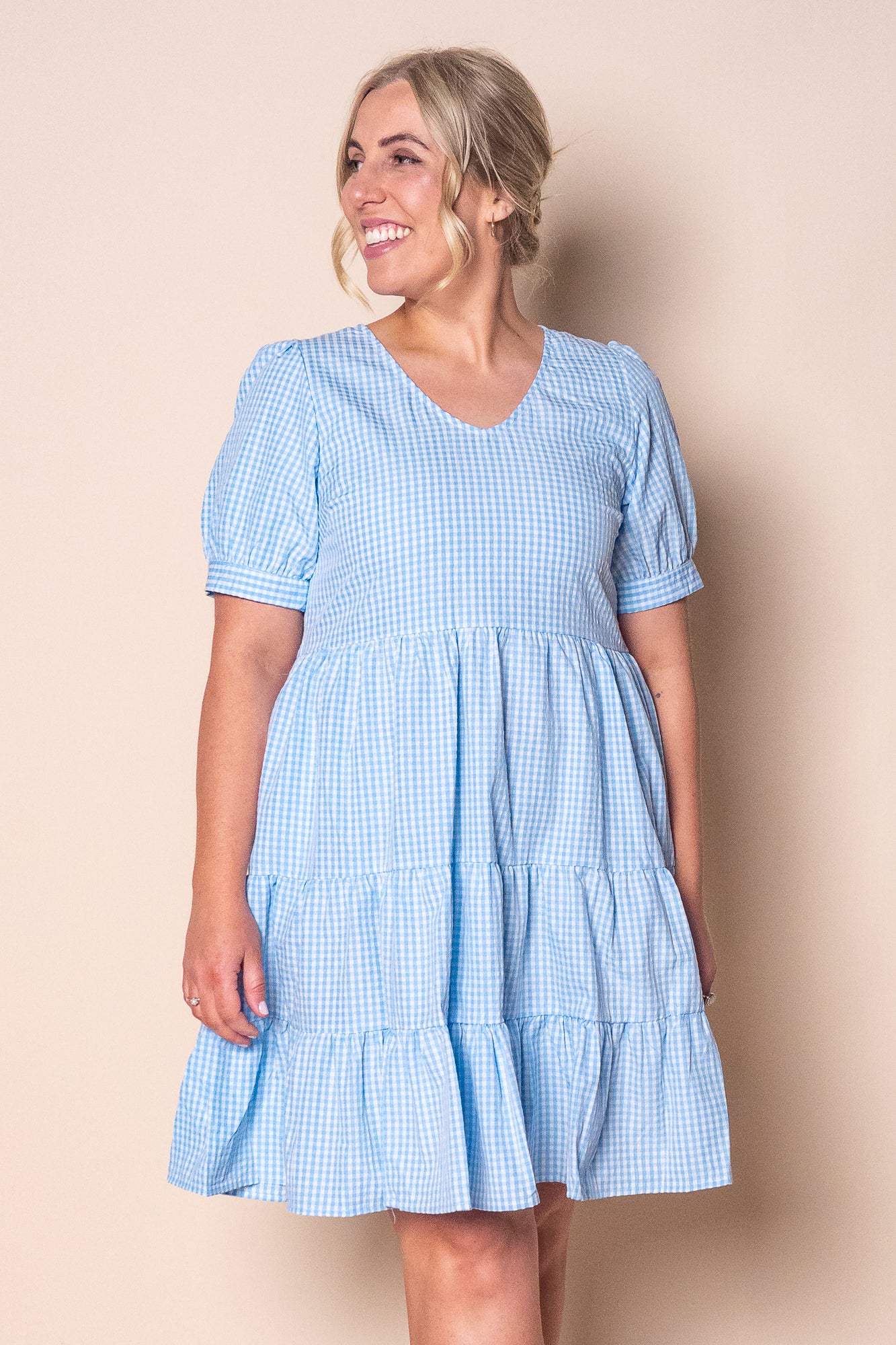Yansi Gingham Dress in Blue