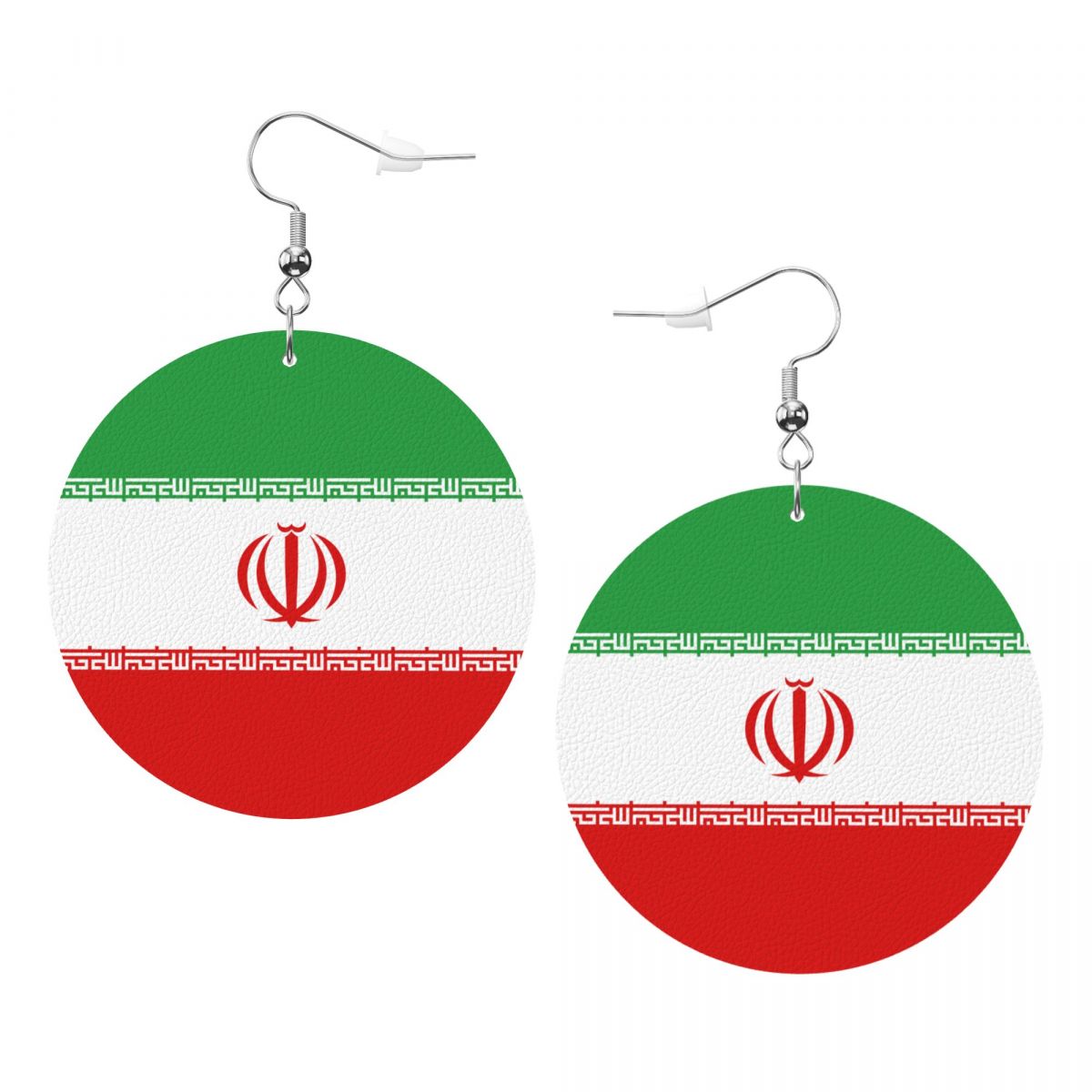 Iran Flag Leather Circle Dangle Earrings