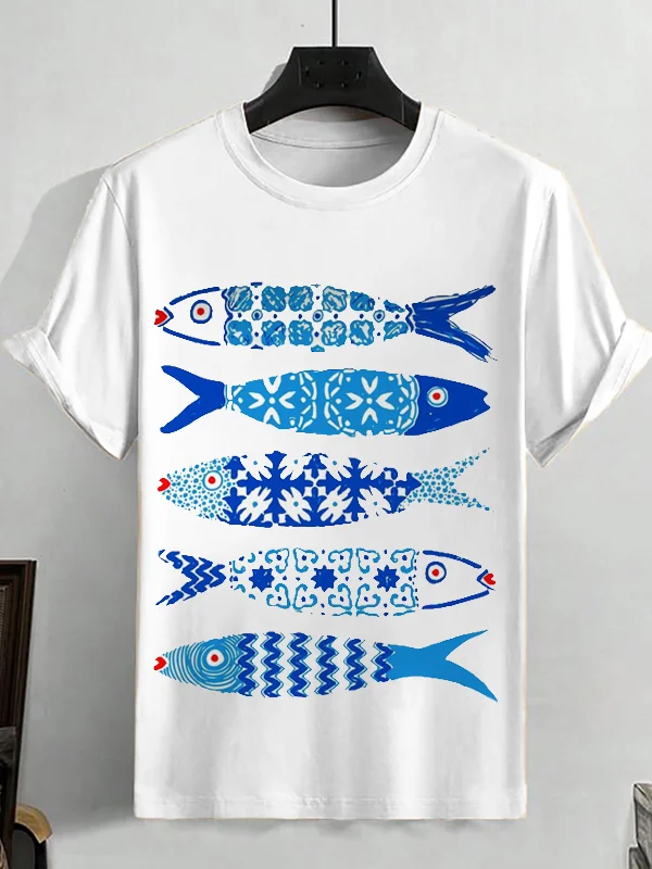 Men's Funny Tile Patterns Fish Kisses Graphic Print T-Shirt