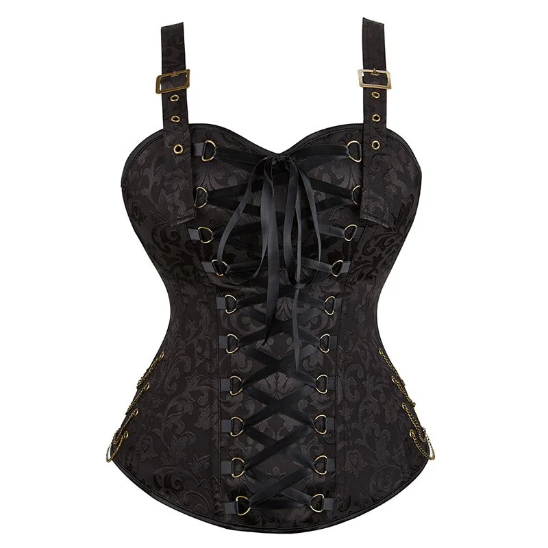 Billionm with Straps Gothic Costume Black Lace Up Corset Top Vintage Jacquard Plus Size Steampunk Corsets for Women Brown Red