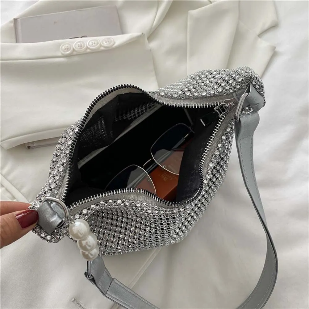 Women INS Fashion Rhinestone Square Bag Ladies Messenger Bag Designer Pearl Chain Shoulder Corssbody Bags Сумка Женская Багет