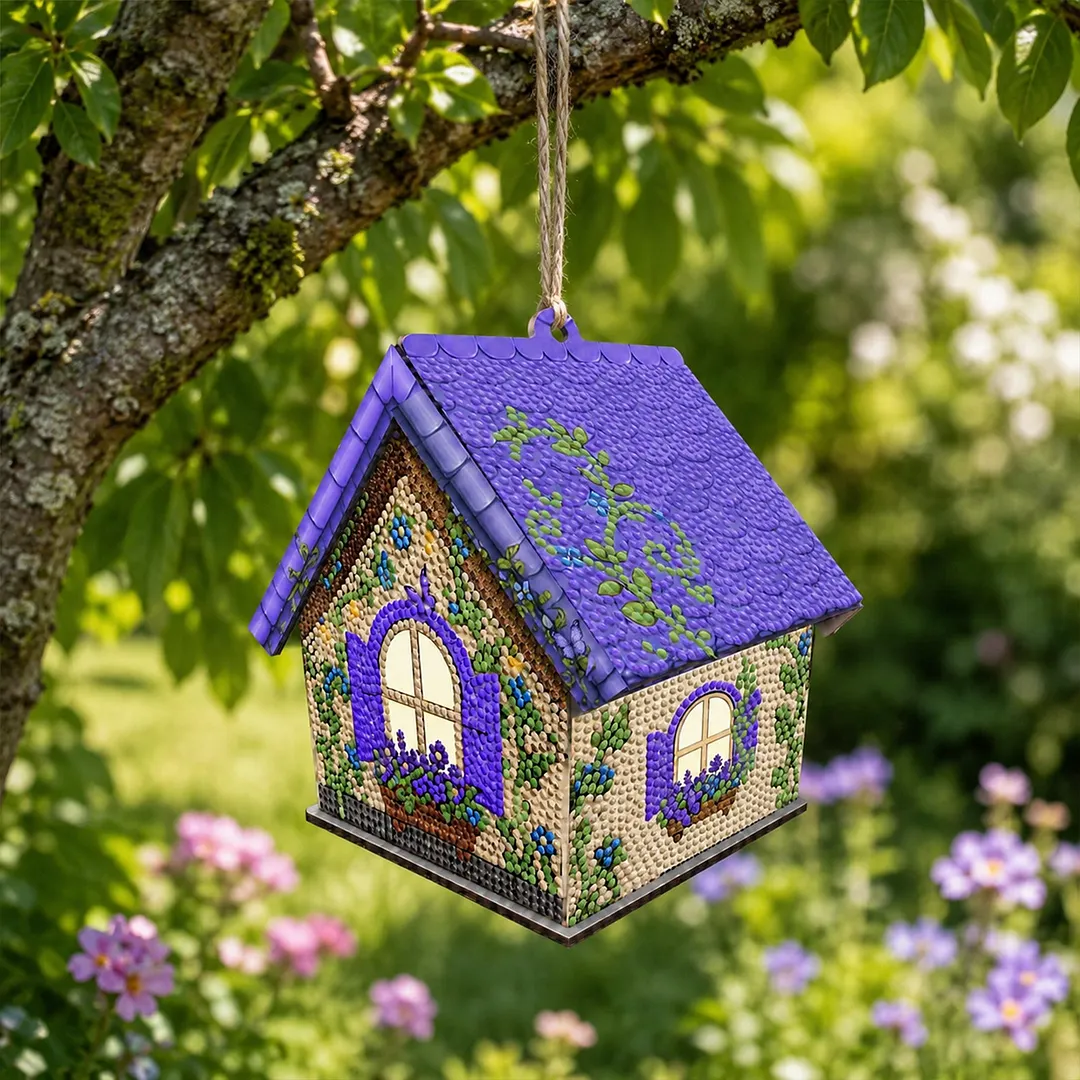 DIY Wooden House Diamond Art Painting Kit for Adults Home (Lavender)