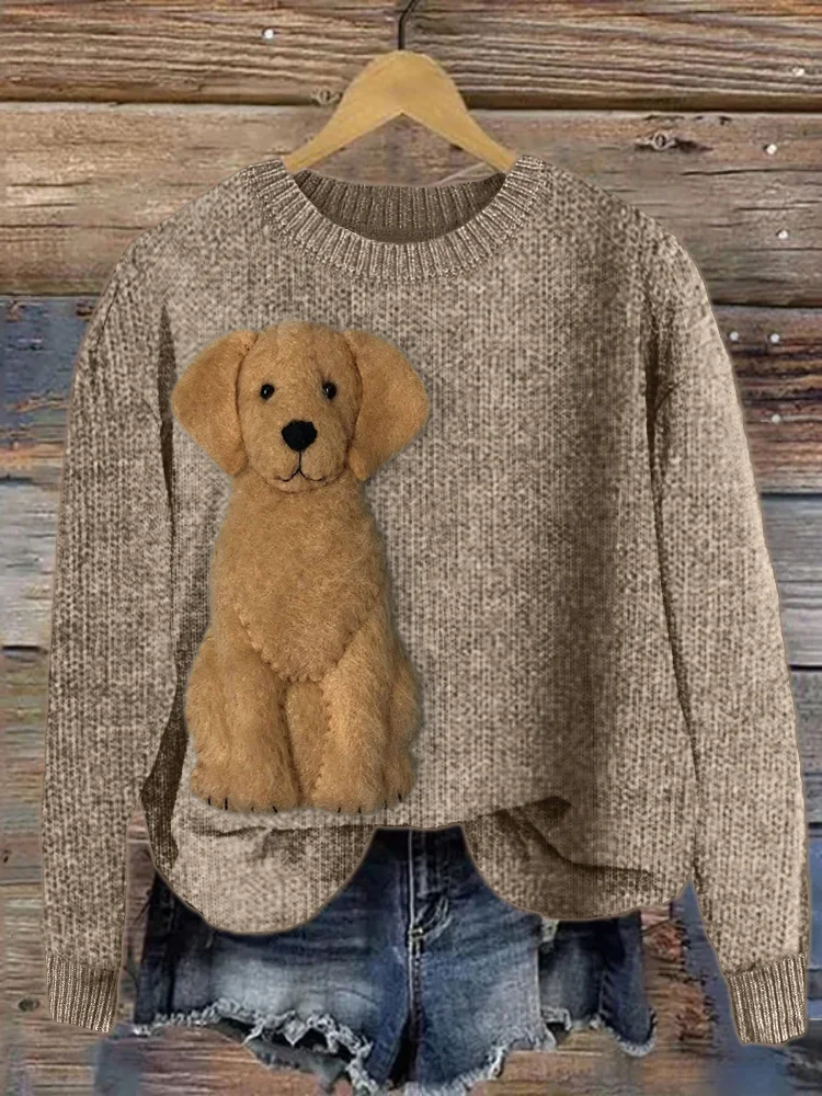 VChics Golden Retriever Dog Felt Cozy Knit Sweater
