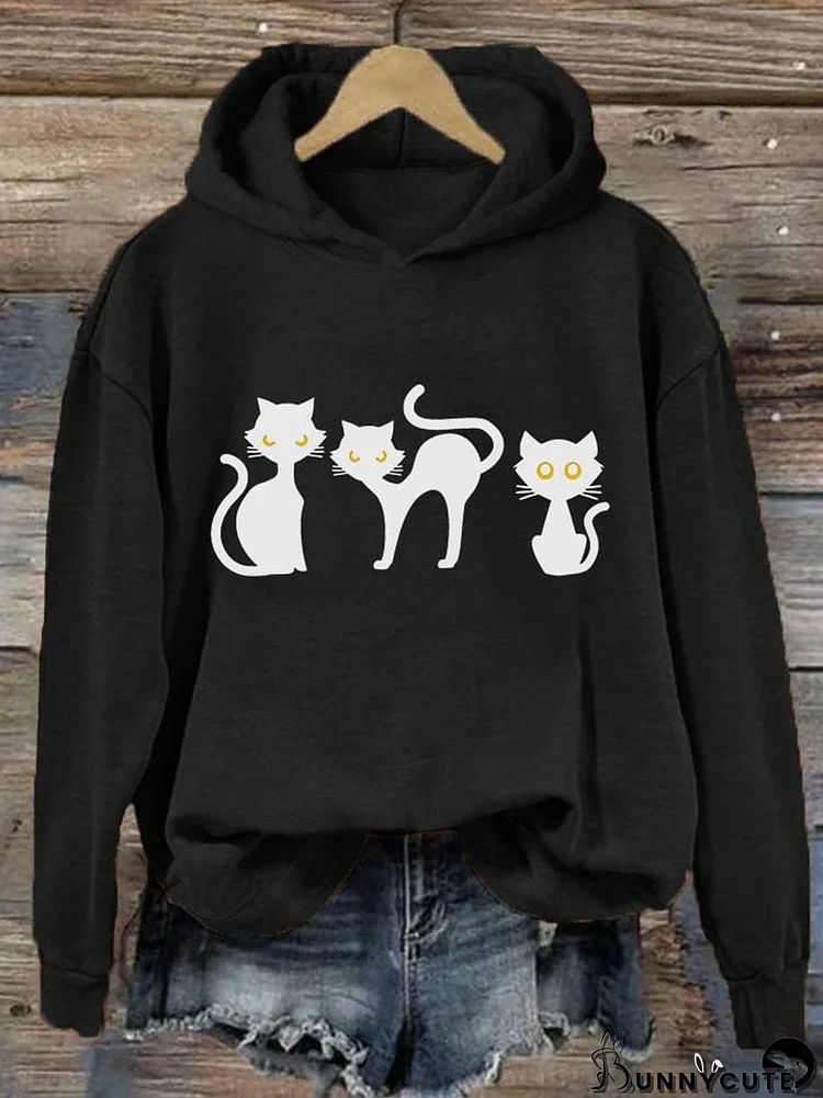 Women's Halloween Cat Print Hoodie