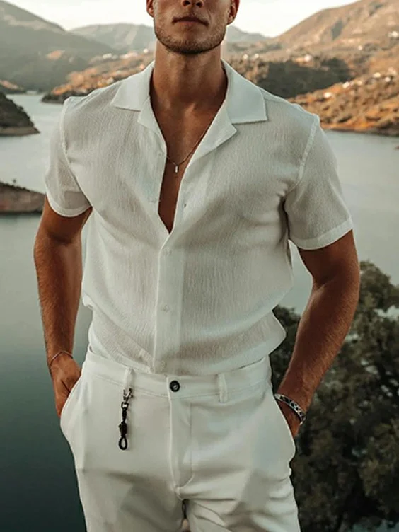 Men’s Casual Solid White Shirts