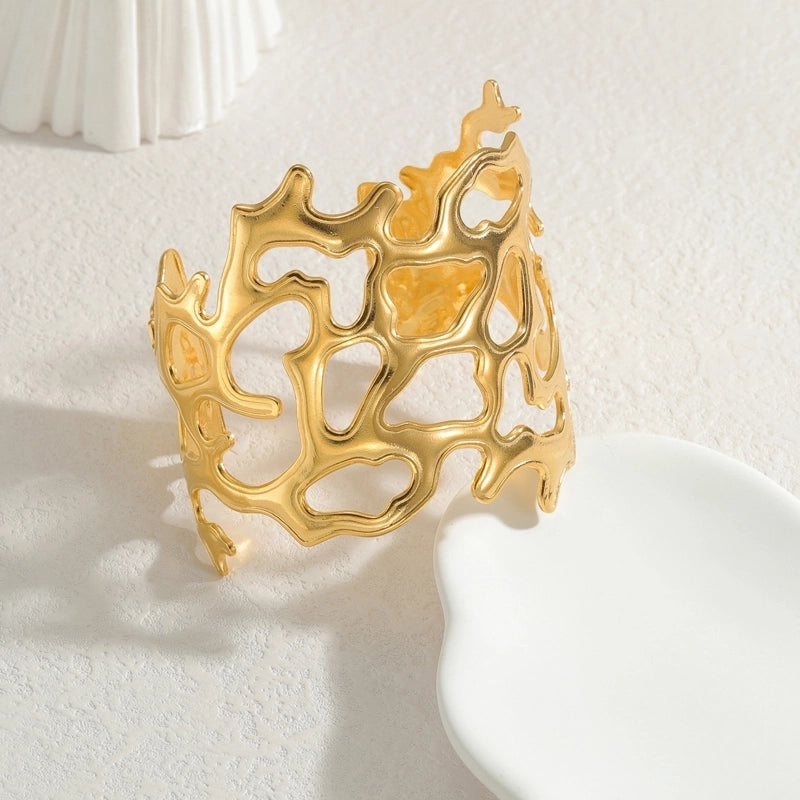 Elegant Luxurious Streetwear Irregular 304 Stainless Steel 18K Gold Plated Bangle In Bulk