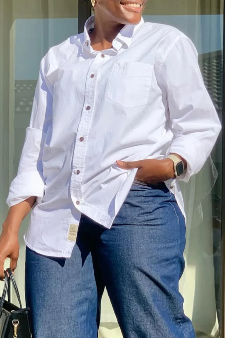 Plus Size Business Casual White Shirt Collar Long Sleeve Casual Shirt [Pre-Order] 2024 - Xpluswear