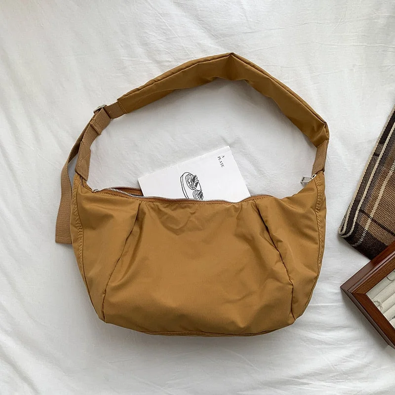 Back to school Summer New Women's Bag Large Capacity Casual Nylon Crossbody Bag Dumpling Bag High Grade Solid Color Shoulder Bag