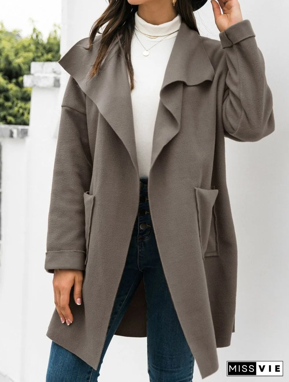 Casual Solid Color Lapel Long Sleeve Coat