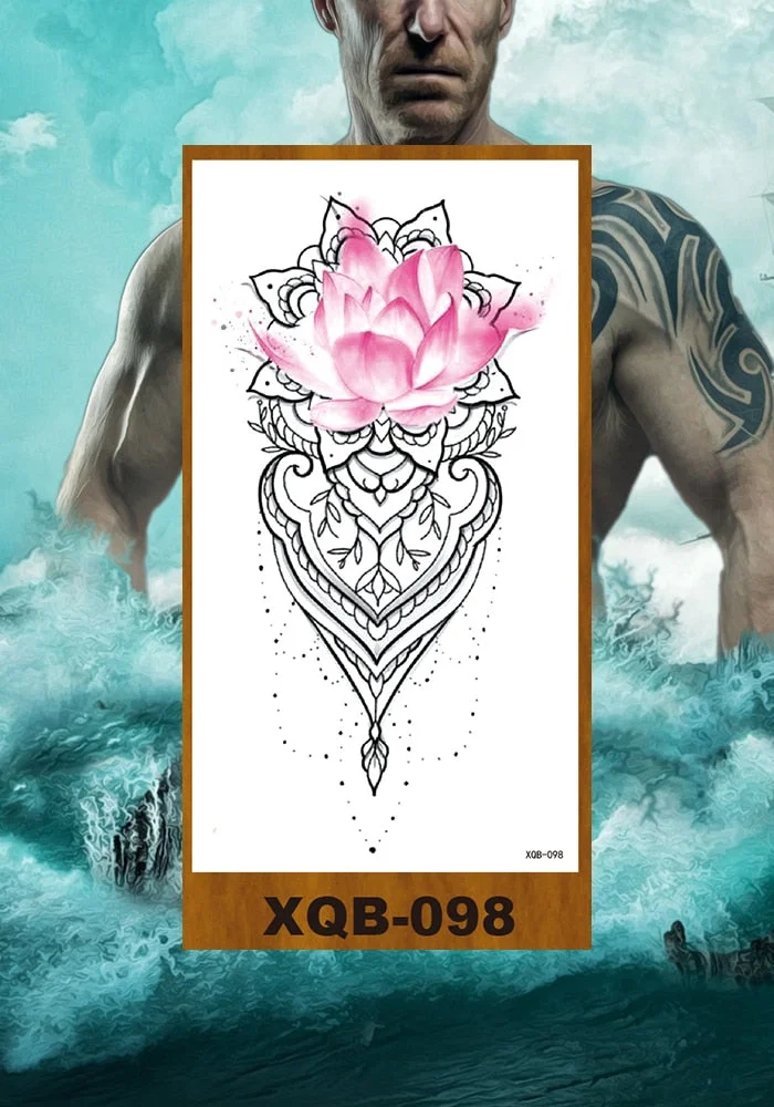Temporary Tattoos Stickers Women Girl Chest Arm Fake Tatoo Lotus Peony Rose Magnolia Flowers Totem Face Body Makeup Waterproof