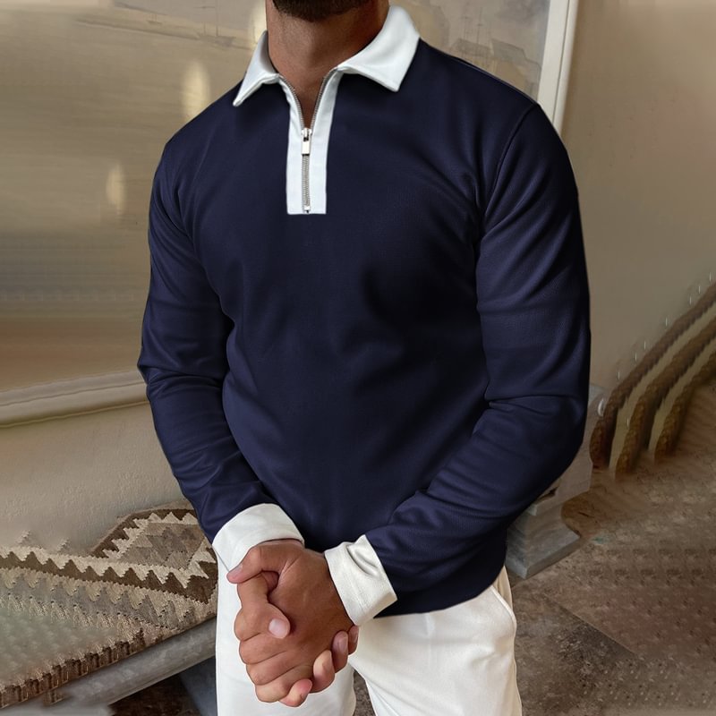Color Block Long Sleeve Polo Shirt-Compassnice®