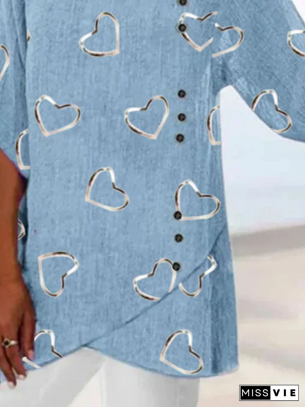 Casual V Neck Heart Loosen Three Quarter Tops