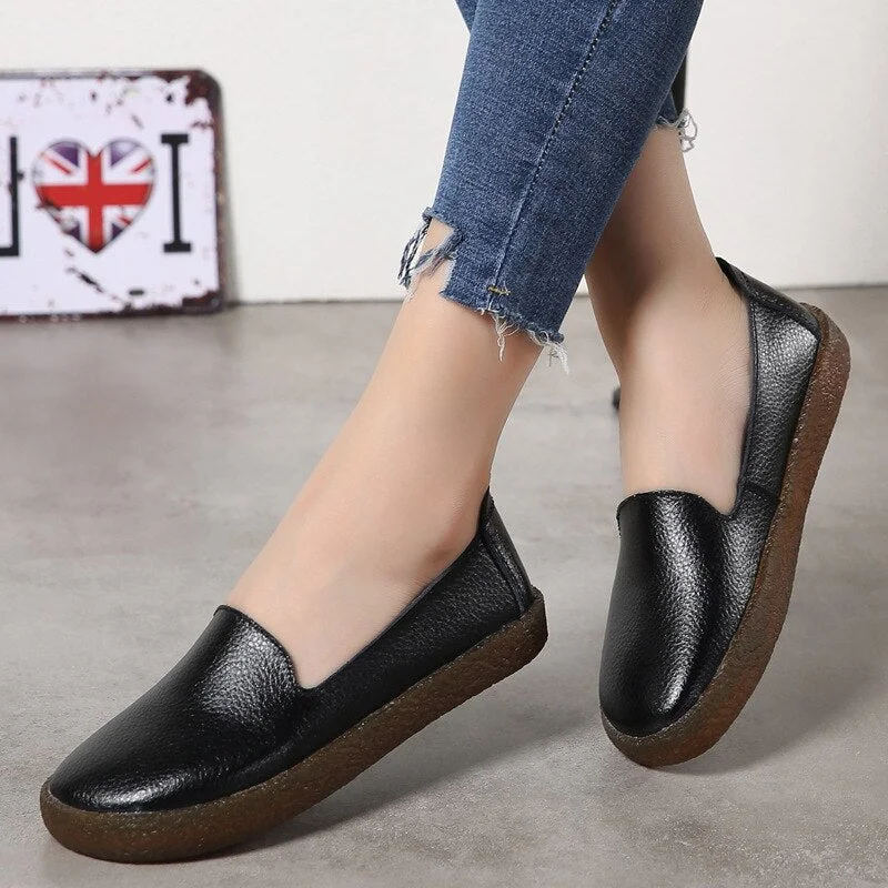 Women Shoes White Genuine Leather Shoes For Women Loafers Soft Mocassin Femme Oxford Shoes Slip On Casual Leather Flat Shoes