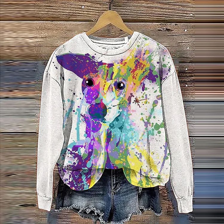 Wearshes Cute Colorful Dog Watercolor Art Print Casual Sweatshirt