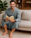 Men&rsquo;s Soft Cotton Blend Robe Knit Bathrobe with Adjustable Waist Tie Loungewear for Home Gift