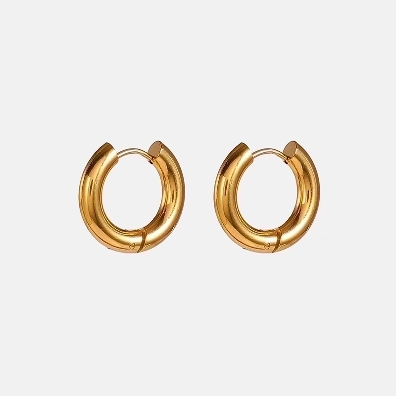 1 Pair Minimalist Round Plating Stainless Steel Titanium Steel 18K Gold Plated Hoop Earrings
