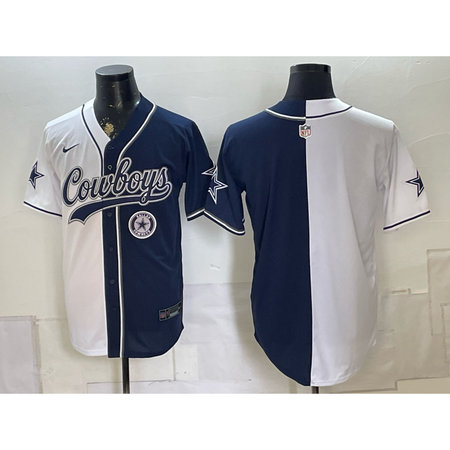 Men's Dallas Cowboys Navy Split Cool Base Stitched Baseball Jersey Y8E9