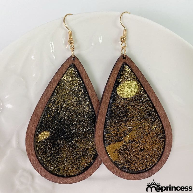 Teardrop Shape Wooden Dangle Earrings