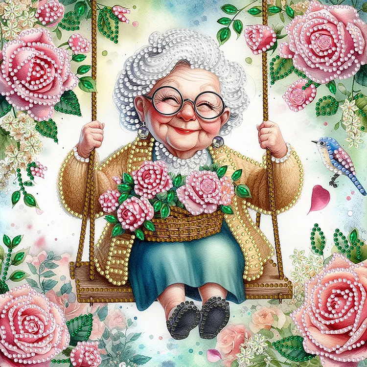 Optimistic Old Lady On Swing 30*30CM (Canvas) Special Shaped Drill Diamond Painting gbfke
