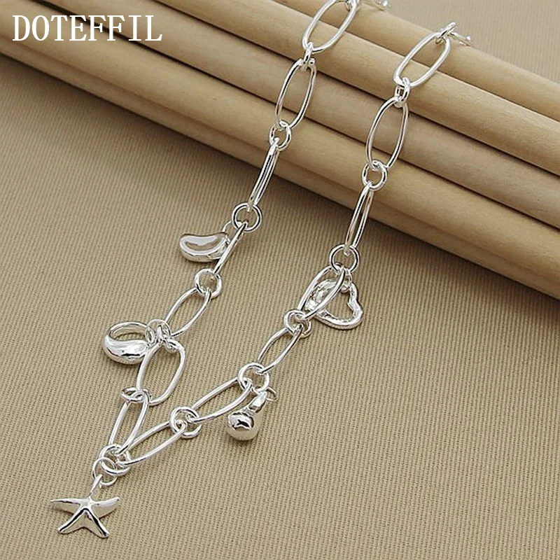 DOTEFFIL 925 Sterling Silver Water Drop Heart Star Bean Pendant Necklace For Women Jewelry