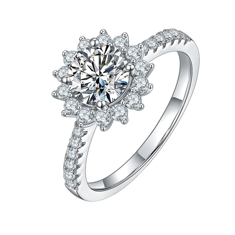 925 Sterling Silver 1.0Ct 6.5mm VVS1 Moissanite Sun Flower Engagement Ring