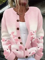 Lovely Fuzzy Pigs Gradient Cozy Knit Cardigan