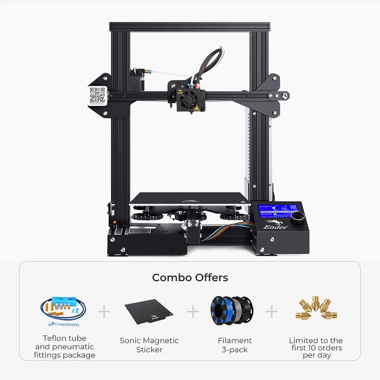 Ender-3 3D-Drucker + Capricorn Teflonschlauch Set + Weich magnetischer Aufkleber