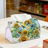 (24cm)Diamond Art Tissue Box DIY PU Napkin Cover for Home(Sunflowers and Dragonflies)