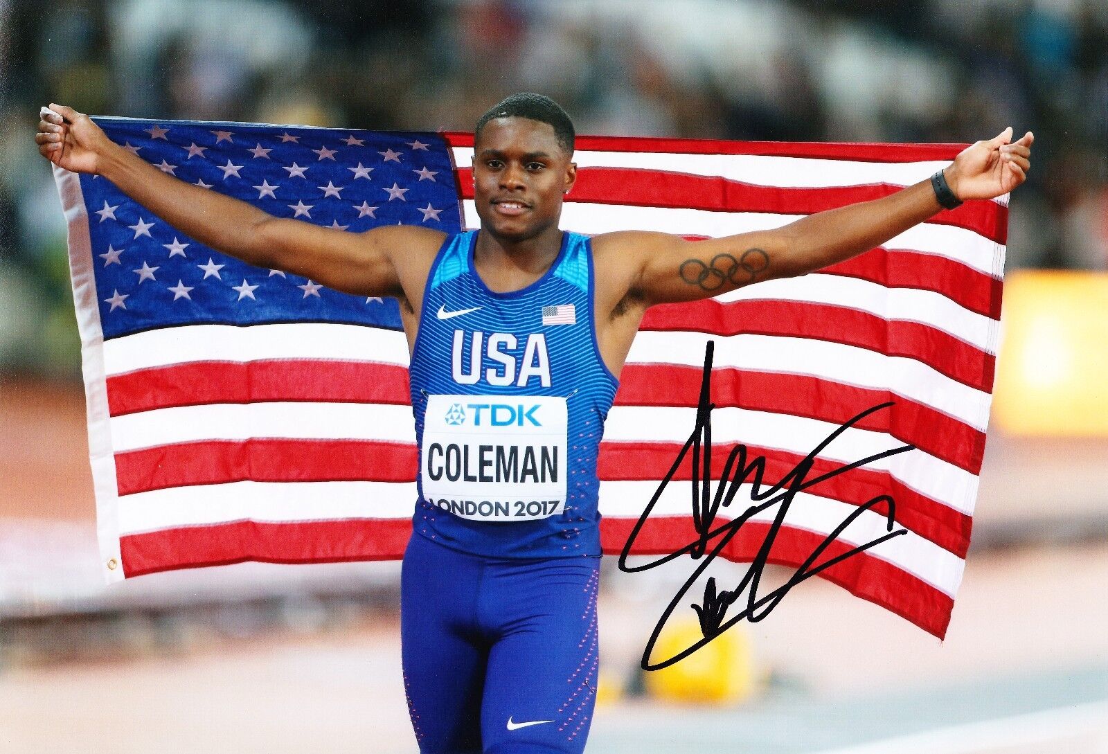 Christian Coleman Signed 12X8 Photo Poster painting American Athlete AFTAL COA (A2)