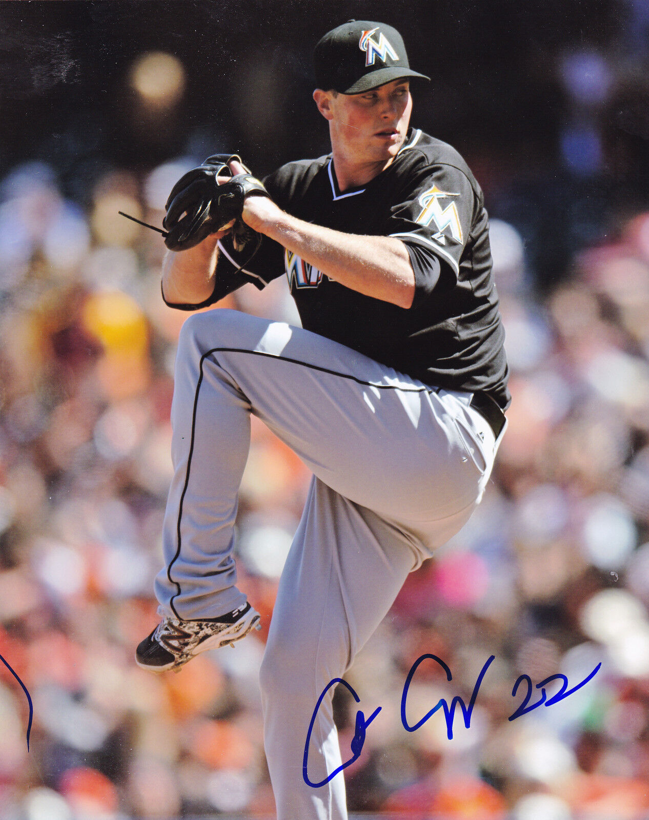 CARTER CAPPS MIAMI MARLINS ACTION SIGNED 8x10