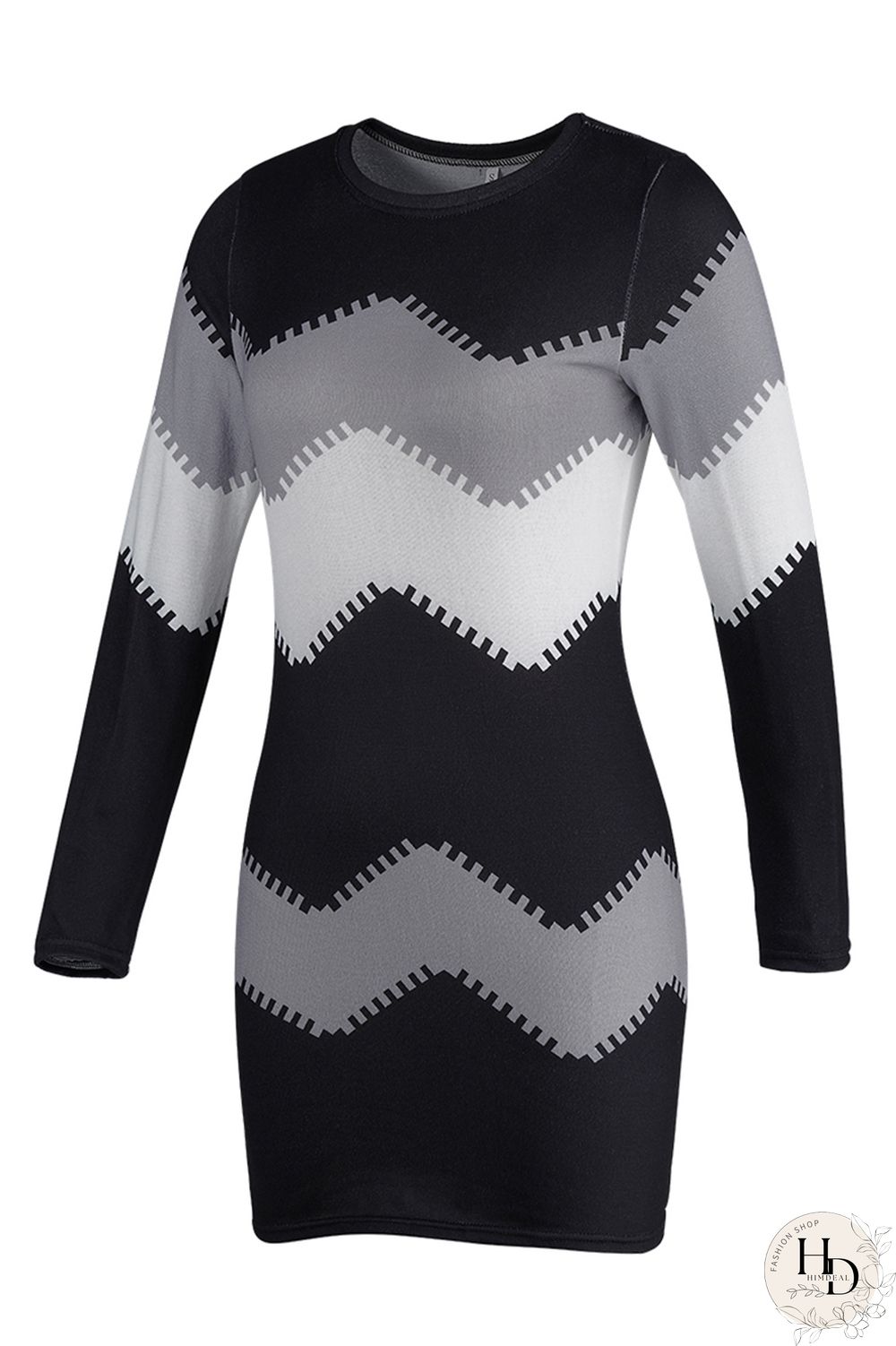 Yellow Fashion Casual Print Basic O Neck Long Sleeve Dresses